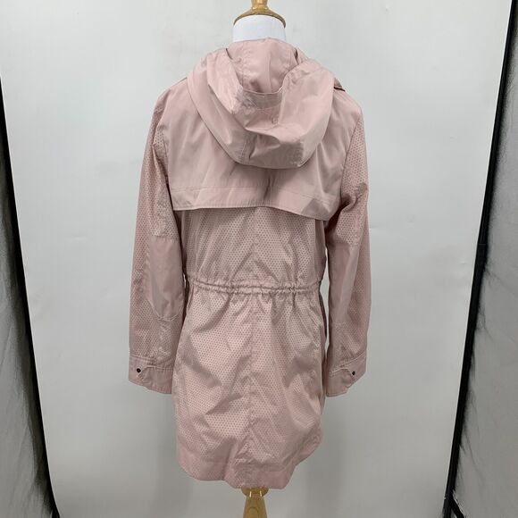 BCBGeneration Double Zip Jacket Women M Pink Snap Button Bungee Tie Waist Hoodie - Picture 7 of 16